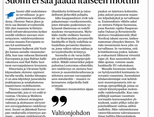 Suomi ei saa jäädä itäiseen mottiin, Uusimaa-lehti 21.10.2026 Sipoon Sanomat 22.10.2026